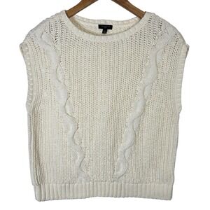 Talbots Ivory Cream Cable Knit Sleeveless Sweater Vest Petite M Preppy Layering
